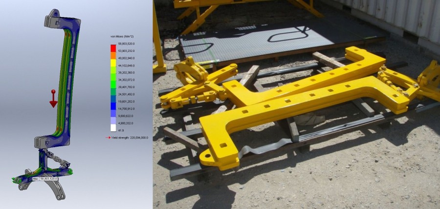 5T articulated alternator lifter: stress plot and actual lifter